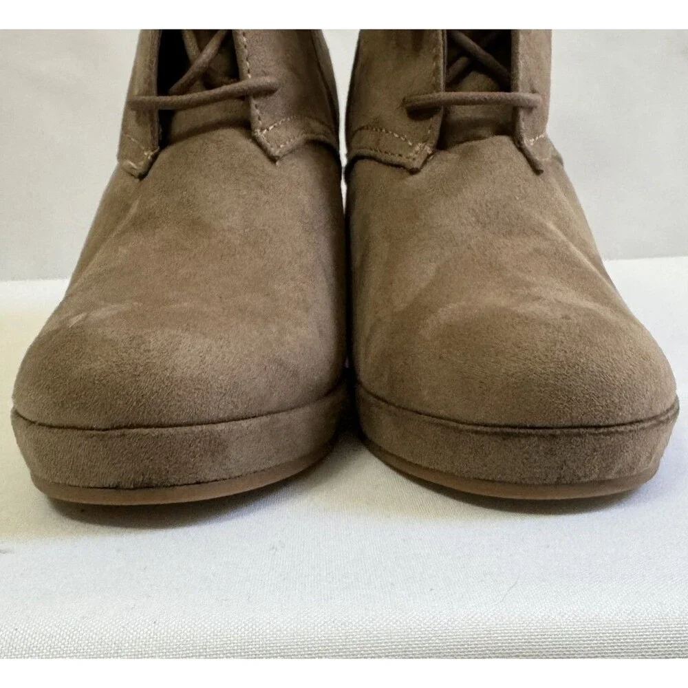 Dolce Vita DV Brown Suede Wedge Ankle Boots Lace Up Side Zip Women 7.5